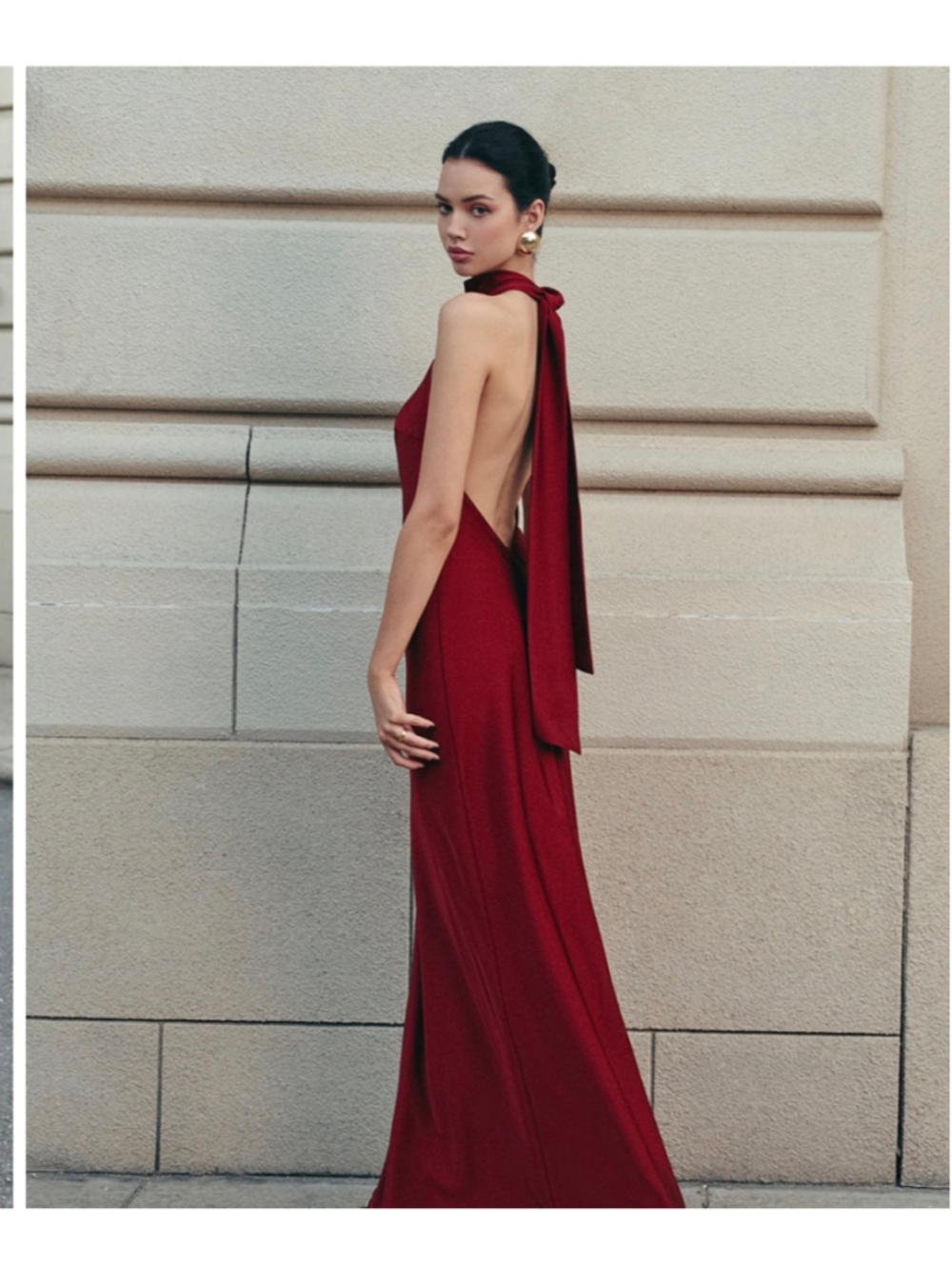 Commense Red Open Back Satin Halter Dress M Gown Cocktail Event 90s Minimalist